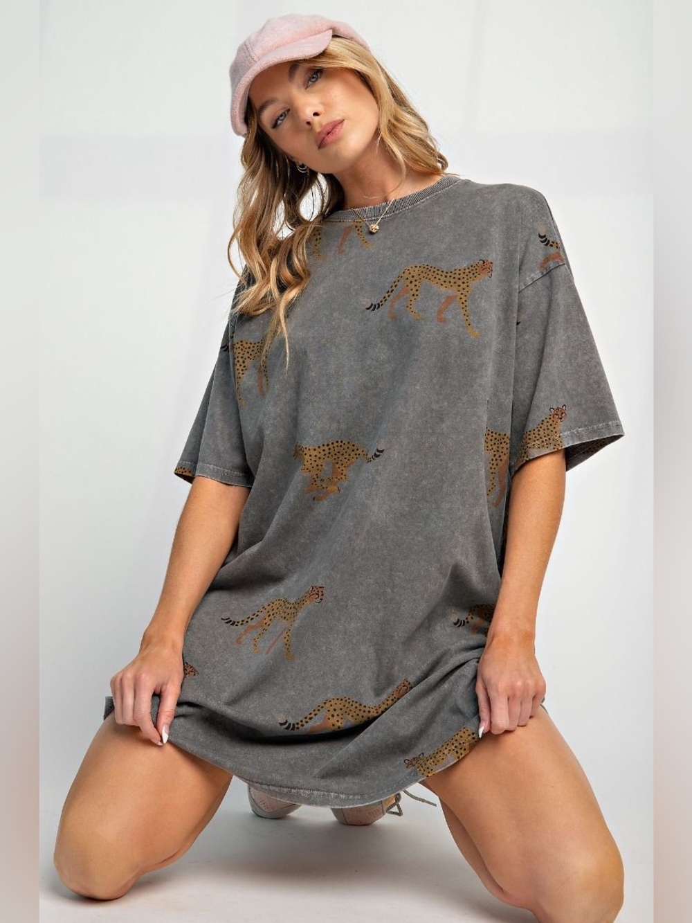 Easel MINERAL WASHED CHEETAH PRINT T-SHIRT DRESS - Picture 5 of 5